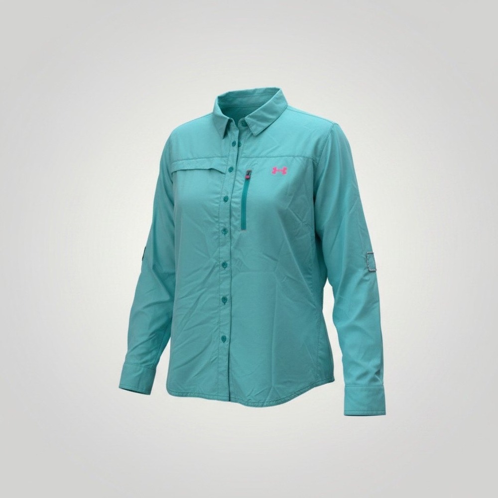 Under Armour Fishing Shirt Women XL Teal HeatGear Vented Performance Outdoor